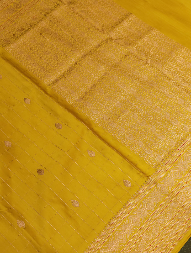 Handwoven Lemon Yellow Banarasi Mashru Silk Saree