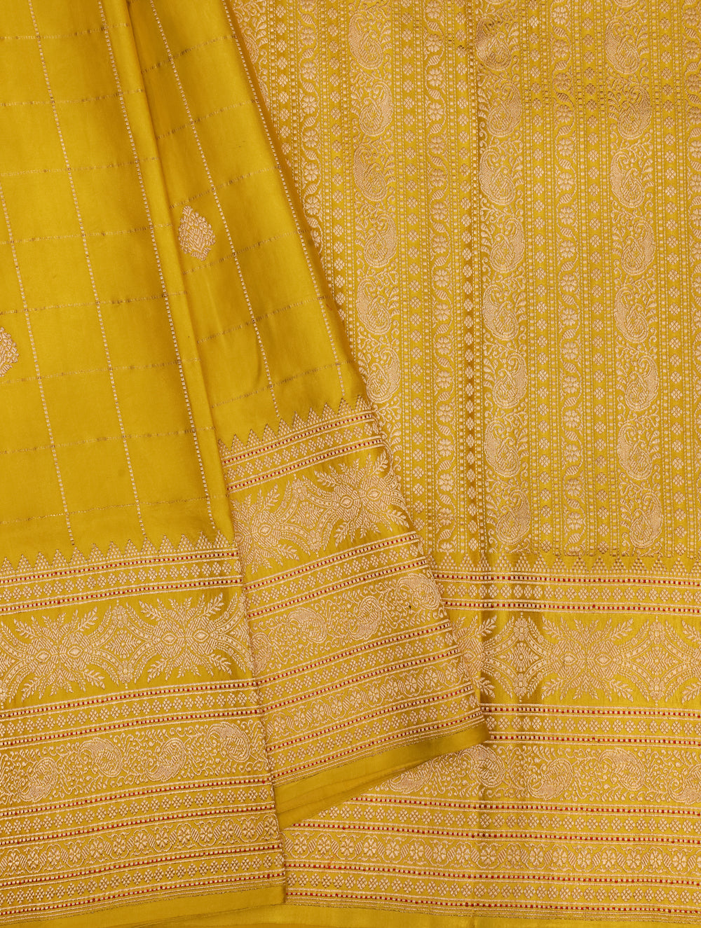 Handwoven Lemon Yellow Banarasi Mashru Silk Saree