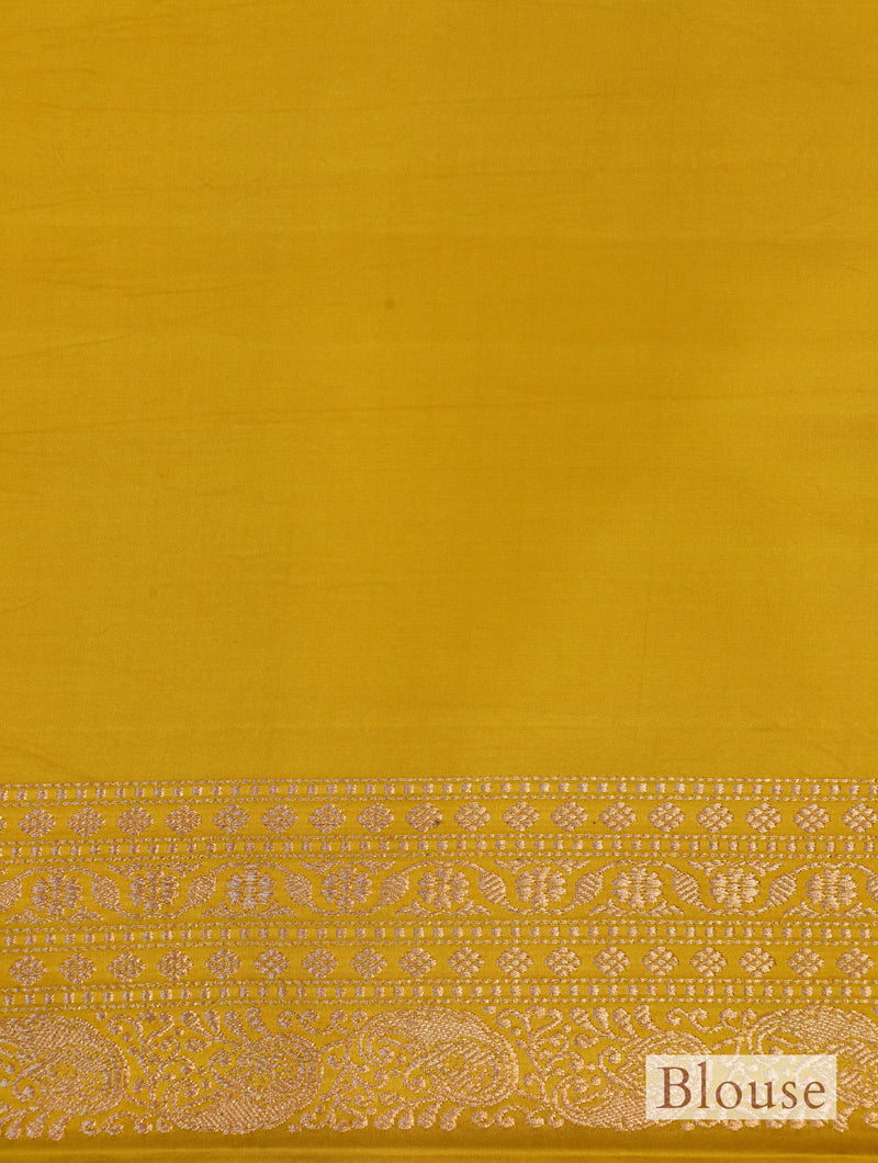 Handwoven Lemon Yellow Banarasi Mashru Silk Saree