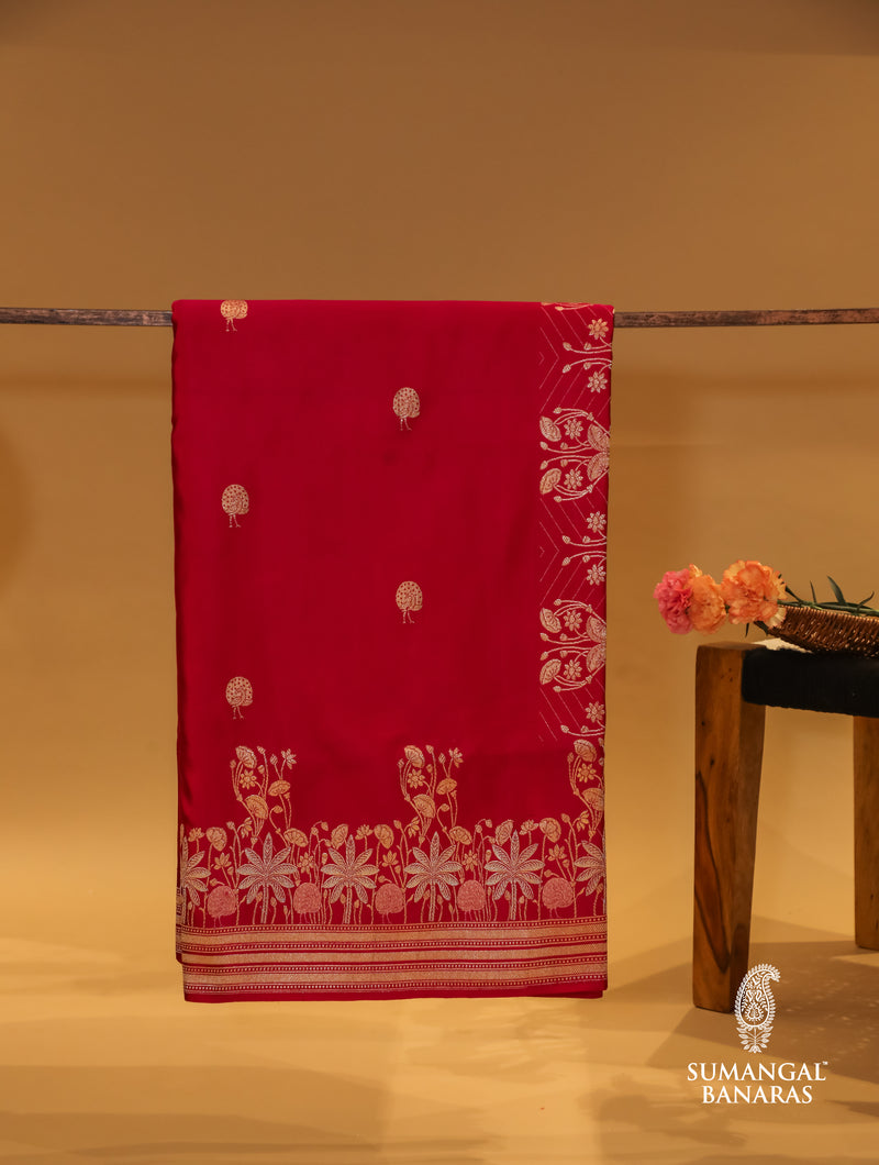 Handwoven Red Banarasi Muslin Silk Saree