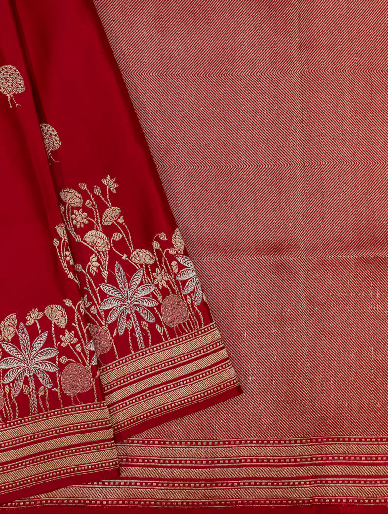 Handwoven Red Banarasi Muslin Silk Saree