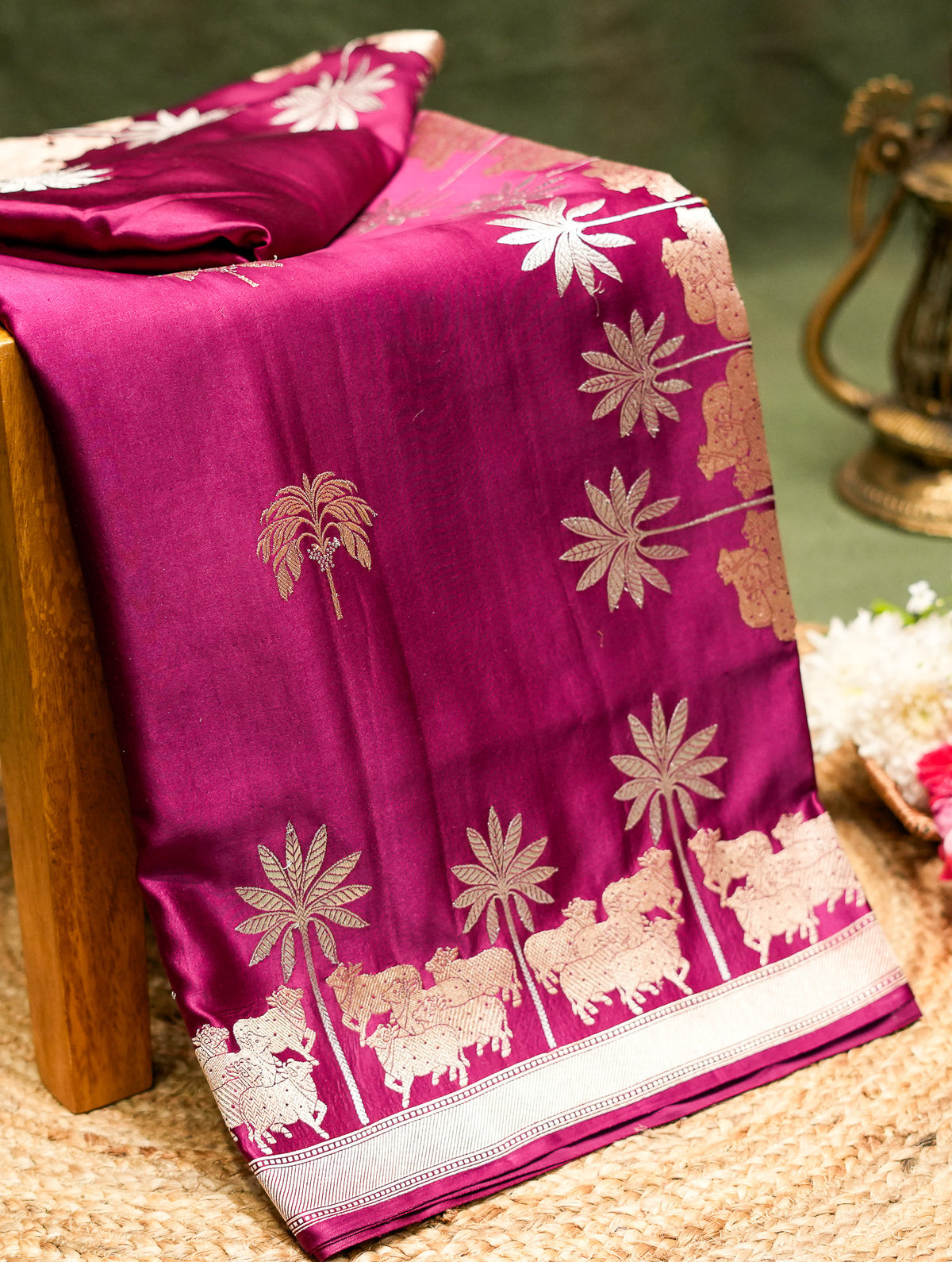 Handwoven Magenta Banarasi Mashru Silk Saree