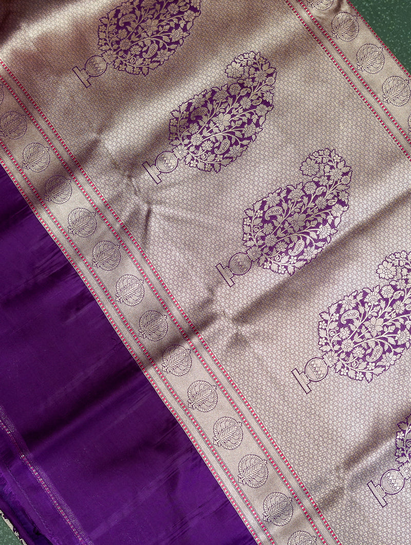 Handwoven Purple Banarasi Katan Silk Saree