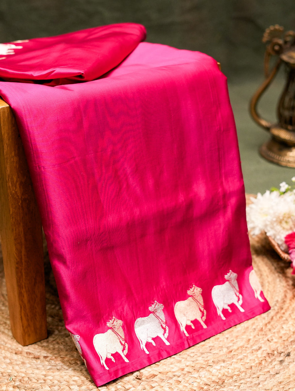 Handwoven Magenta Banarasi Mashru Silk Saree