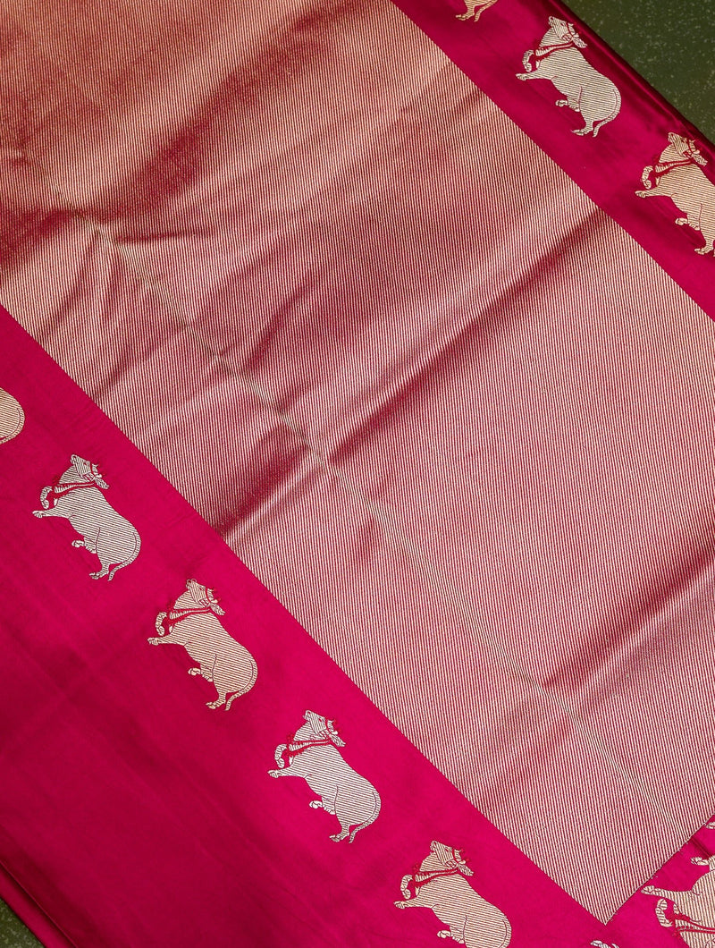 Handwoven Magenta Banarasi Mashru Silk Saree