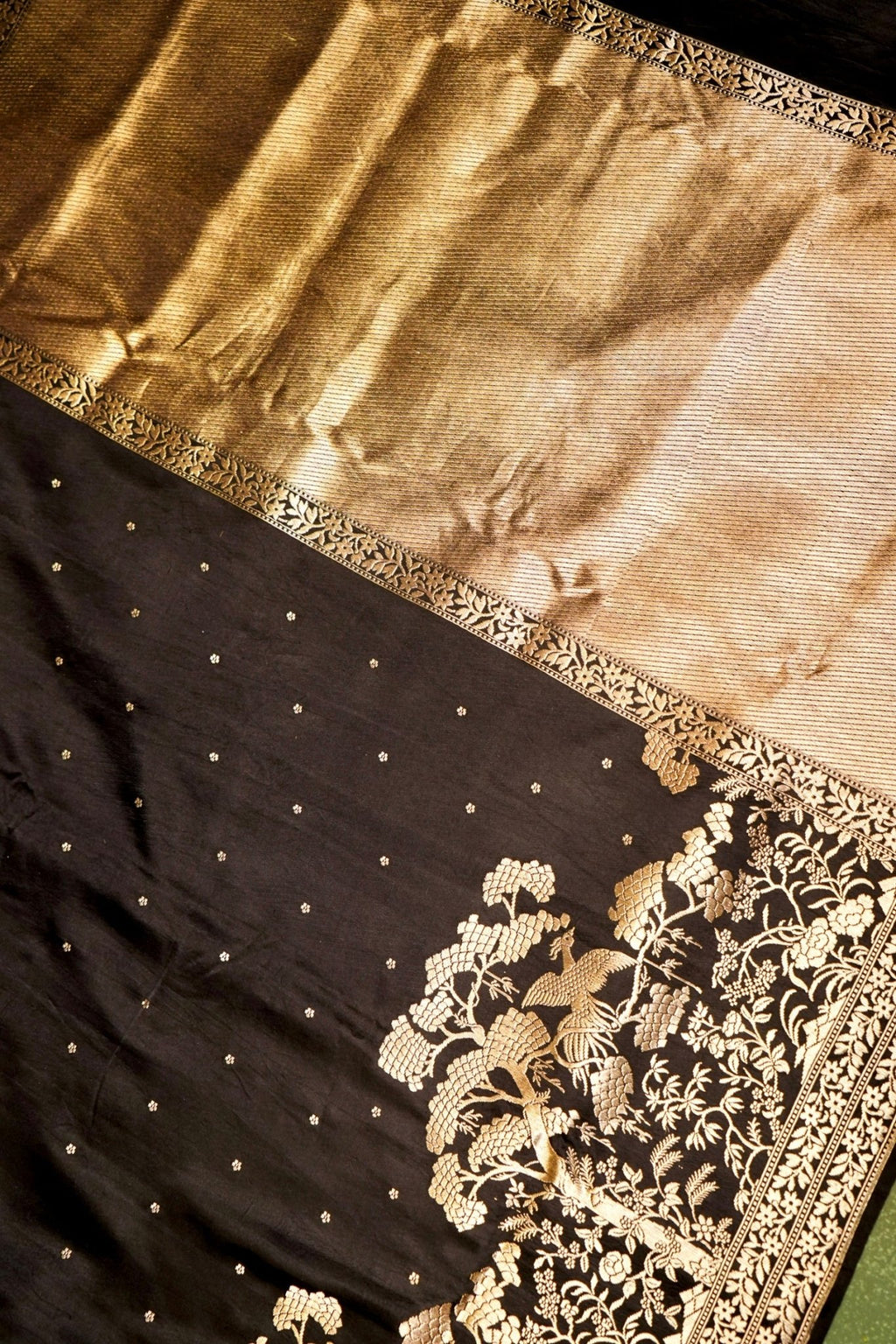 Handwoven Black Banarasi Mashru Silk Saree