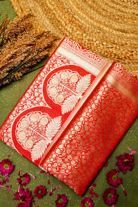 Handwoven Red Banarasi Katan Silk Saree