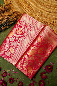 Handwoven Pink Banarasi Katan Silk Saree