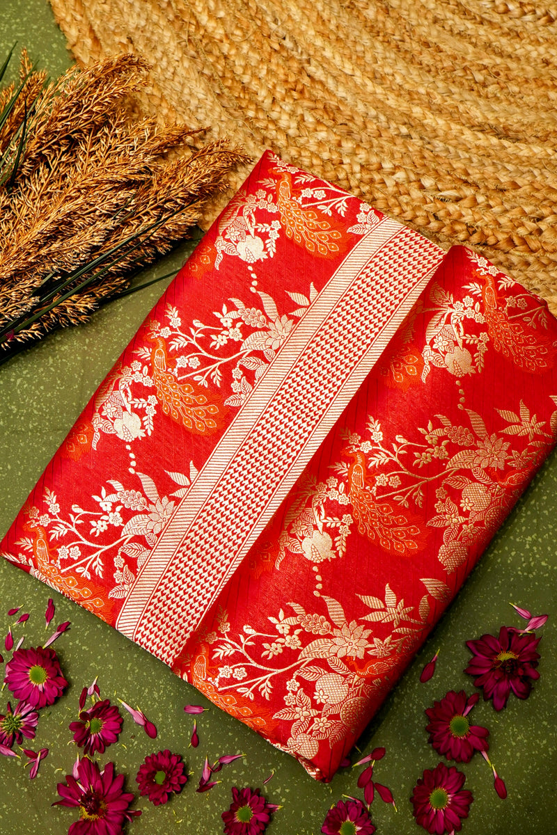 Handwoven Red Banarasi Katan Silk Saree