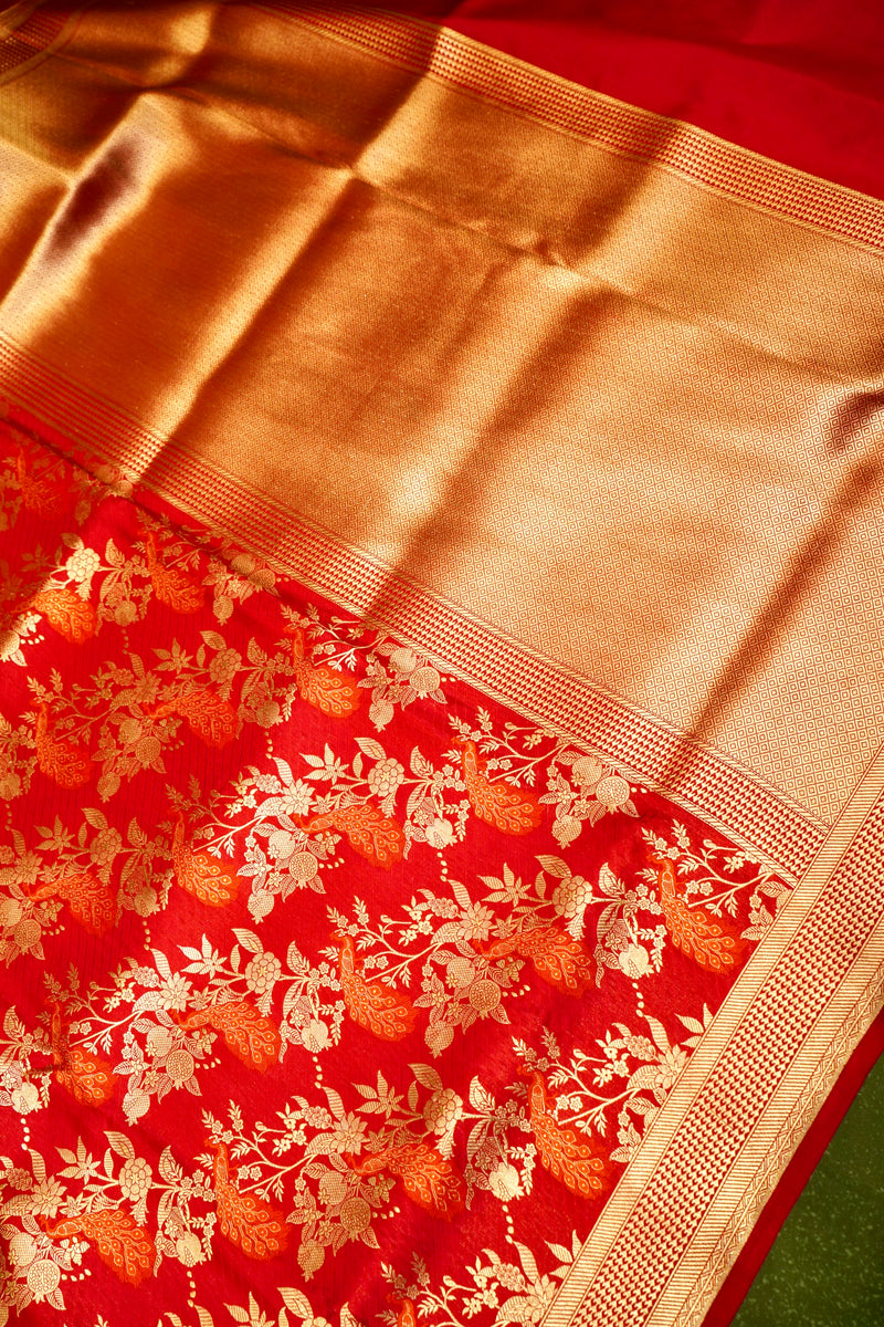 Handwoven Red Banarasi Katan Silk Saree