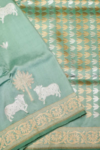 Handwoven Pastel Green Banarasi Katan Silk Saree