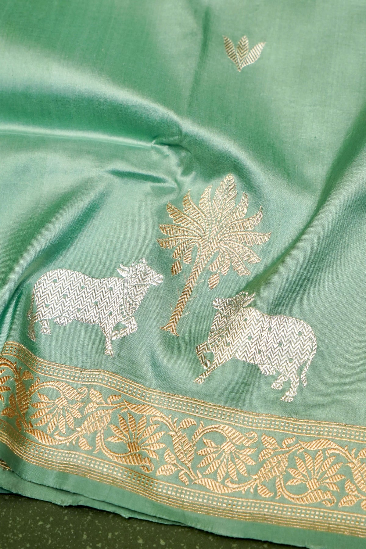 Handwoven Pastel Green Banarasi Katan Silk Saree