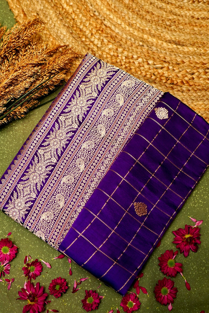 Handwoven Purple Banarasi Mashru Silk Saree