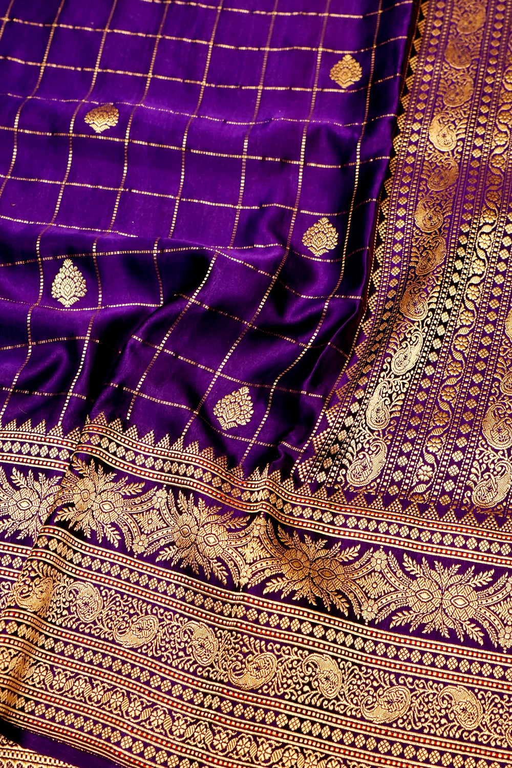 Handwoven Purple Banarasi Mashru Silk Saree