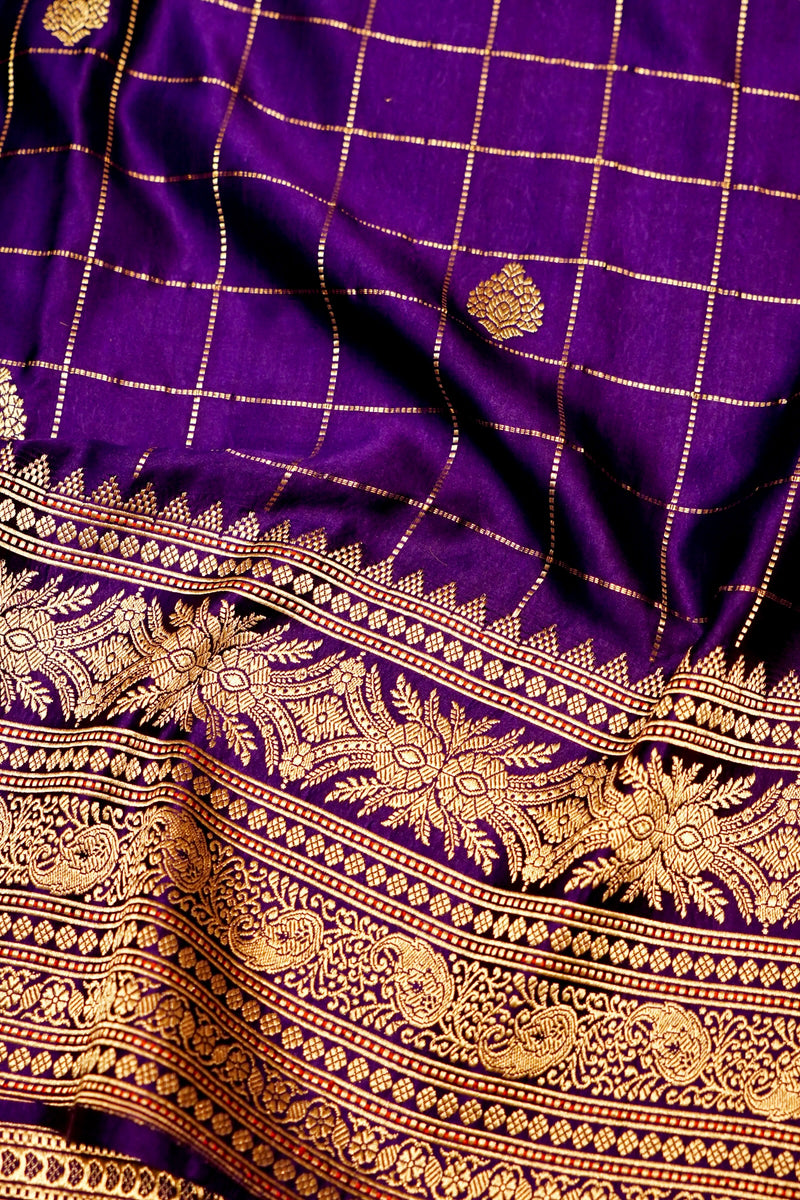 Handwoven Purple Banarasi Mashru Silk Saree