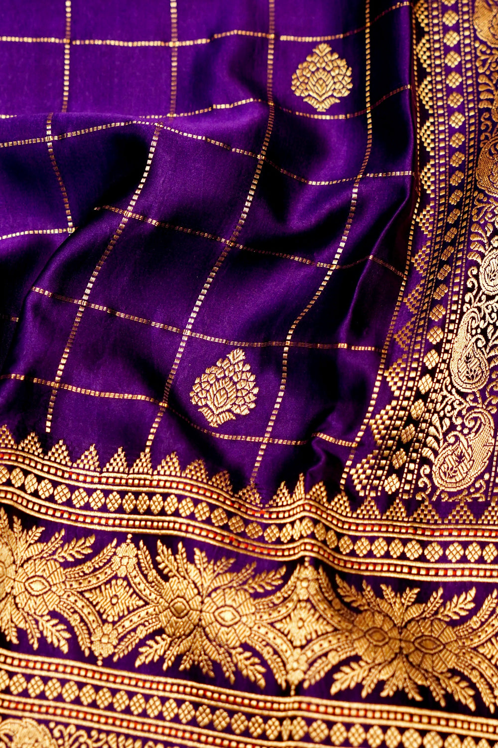 Handwoven Purple Banarasi Mashru Silk Saree