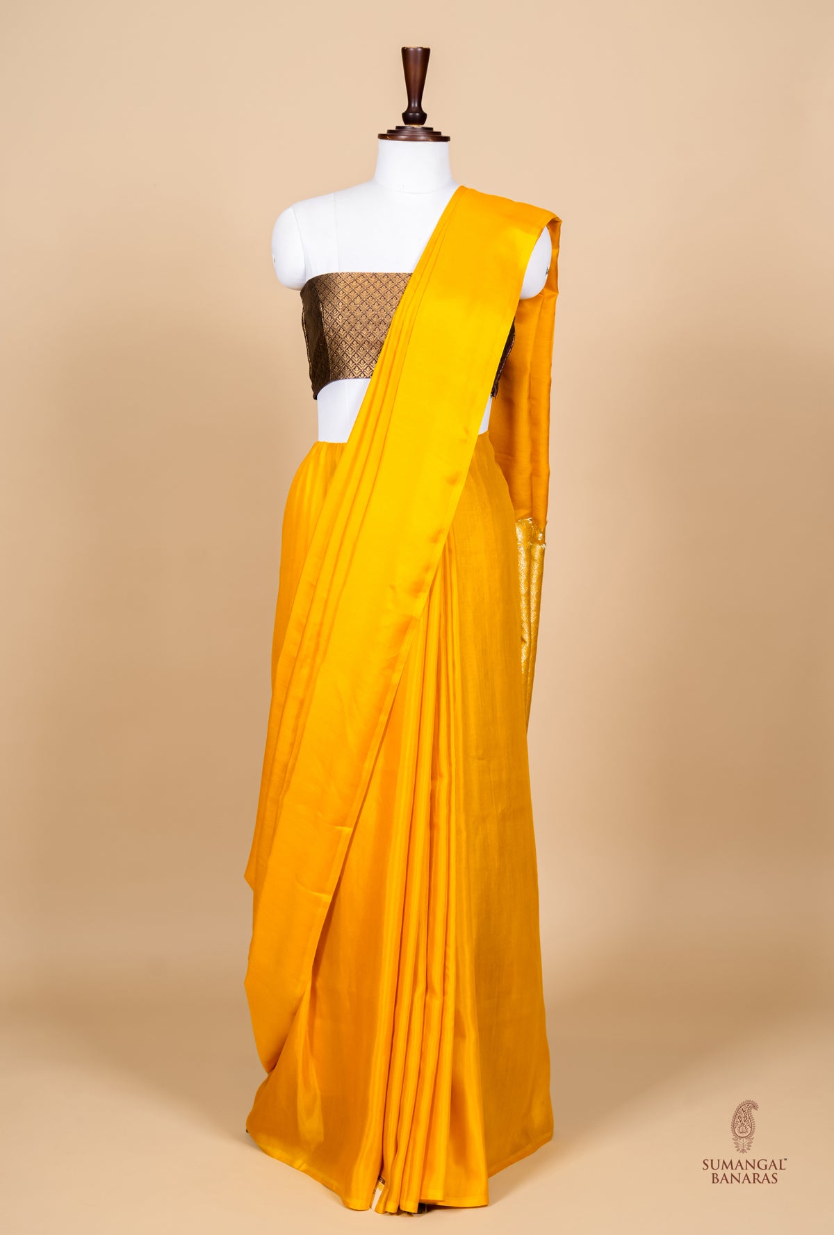 Handwoven Yellow Banarasi Moonga Soft Silk Saree