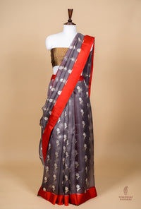 Handwoven Grey Banarasi Kora Silk Saree