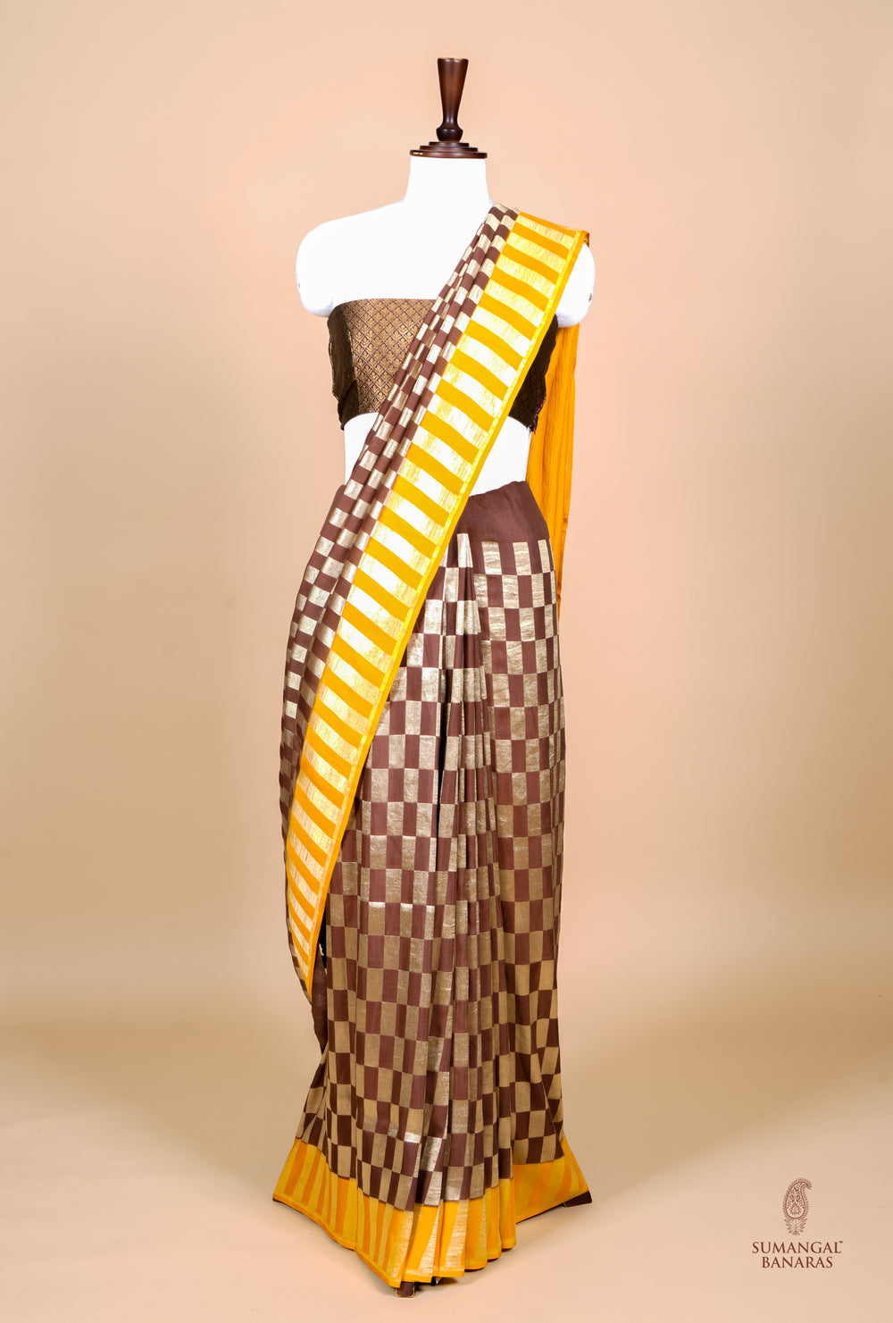 Handwoven Brown Banarasi Moonga Tissue Silk Saree