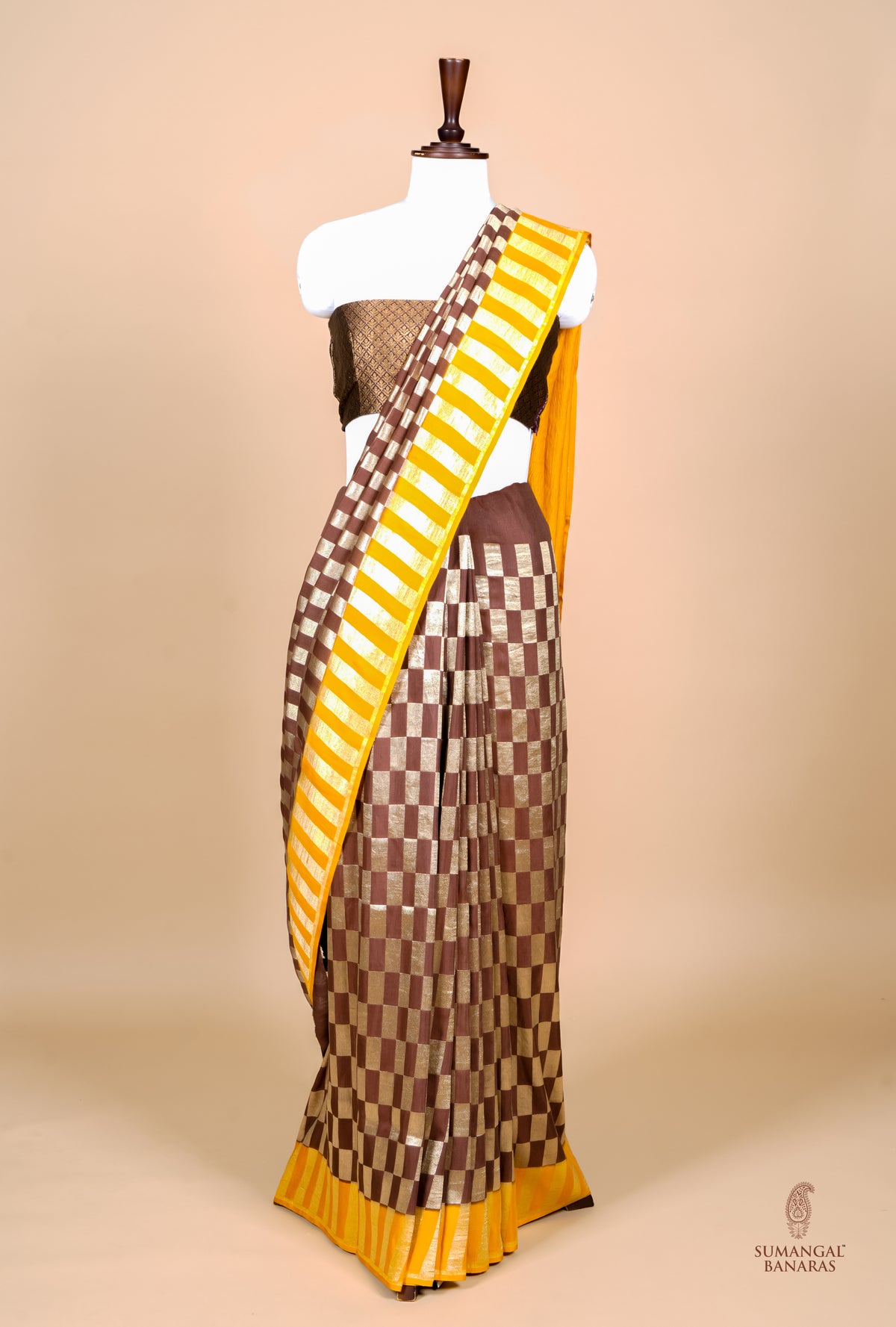 Handwoven Brown Banarasi Moonga Tissue Silk Saree