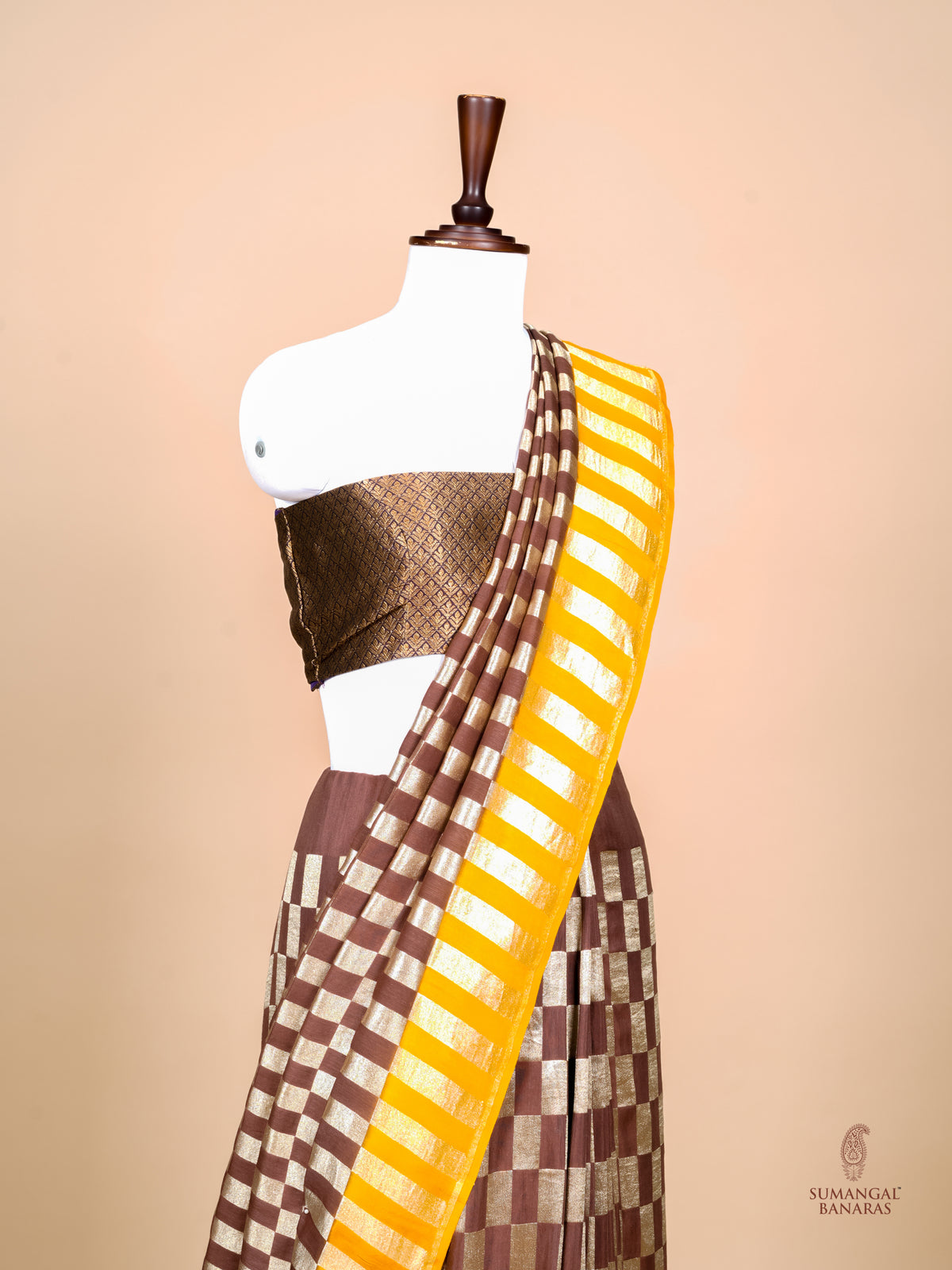 Handwoven Brown Banarasi Moonga Tissue Silk  Saree