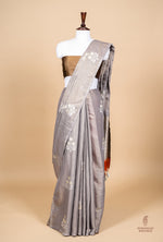 Handwoven Grey Banarasi Tissue Linen Silk  Saree