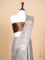 Handwoven Grey Banarasi Tissue Linen Silk  Saree