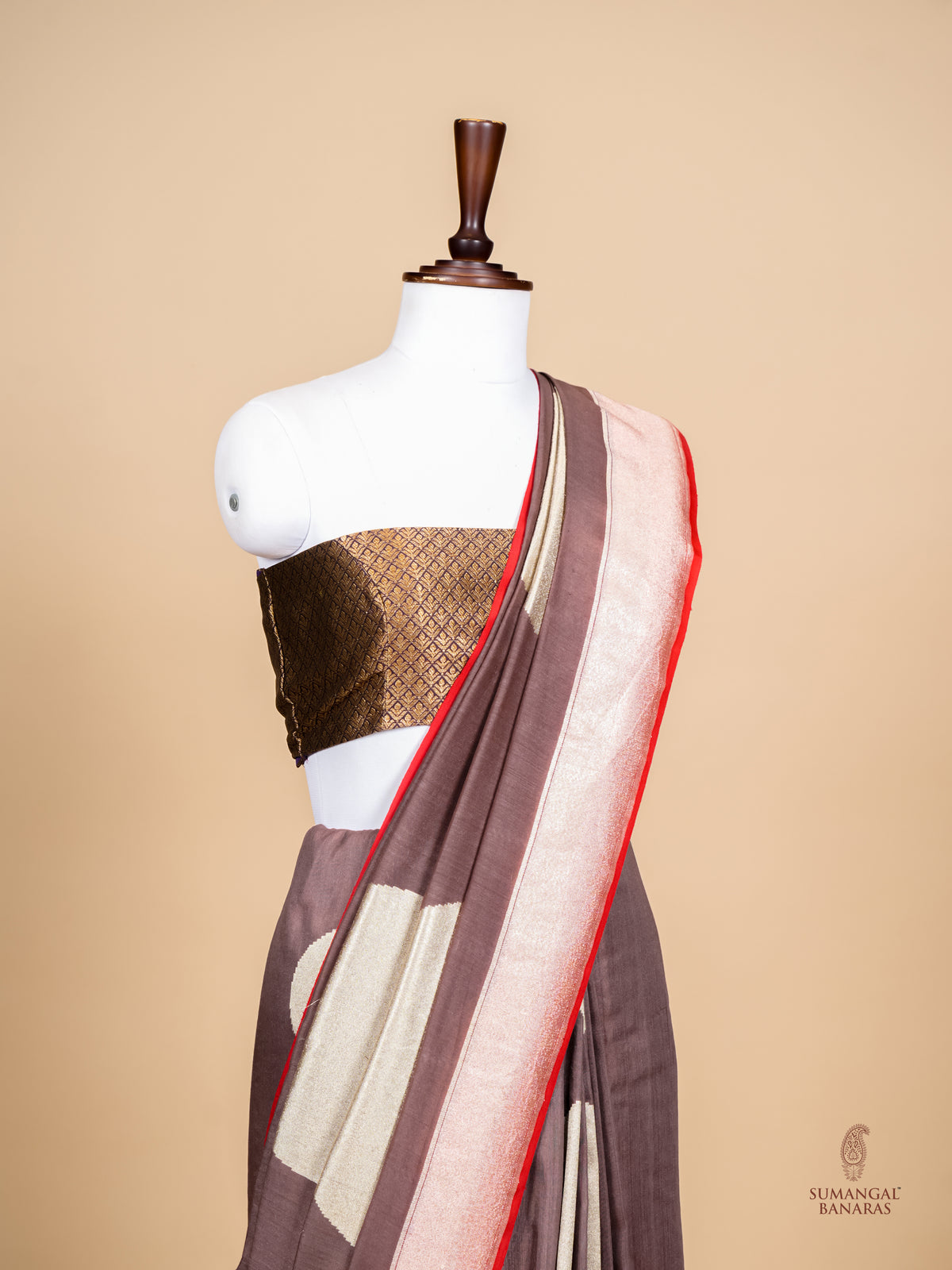 Handwoven Brown Banarasi Moonga Georgette Saree