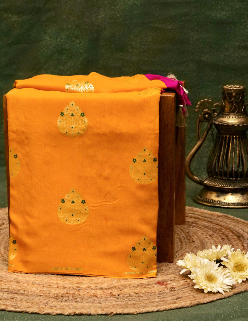 Handwoven Mustard Yellow Banarasi Handloom Silk Saree