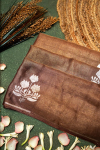 Handwoven Brown Banarasi Tissue Silk Saree