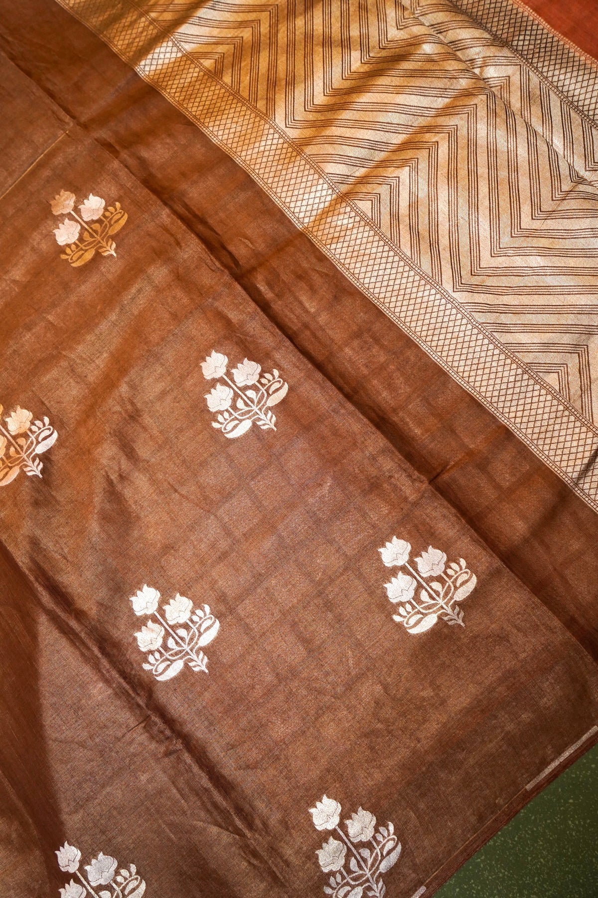 Handwoven Brown Banarasi Tissue Silk Saree