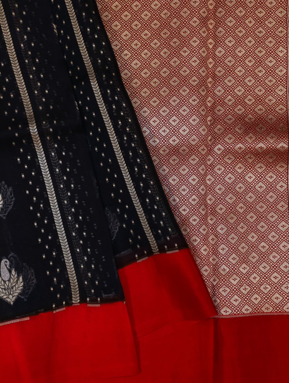 Handwoven Black Banarasi Kora Silk Saree