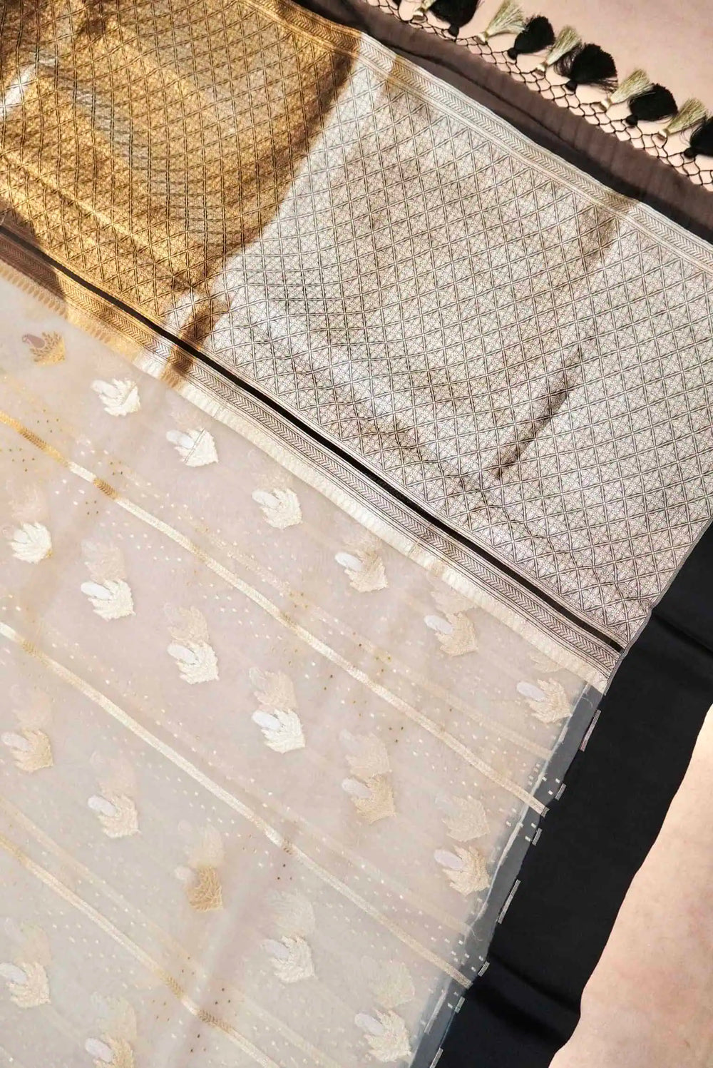 Handwoven White Banarasi Kora Silk Saree