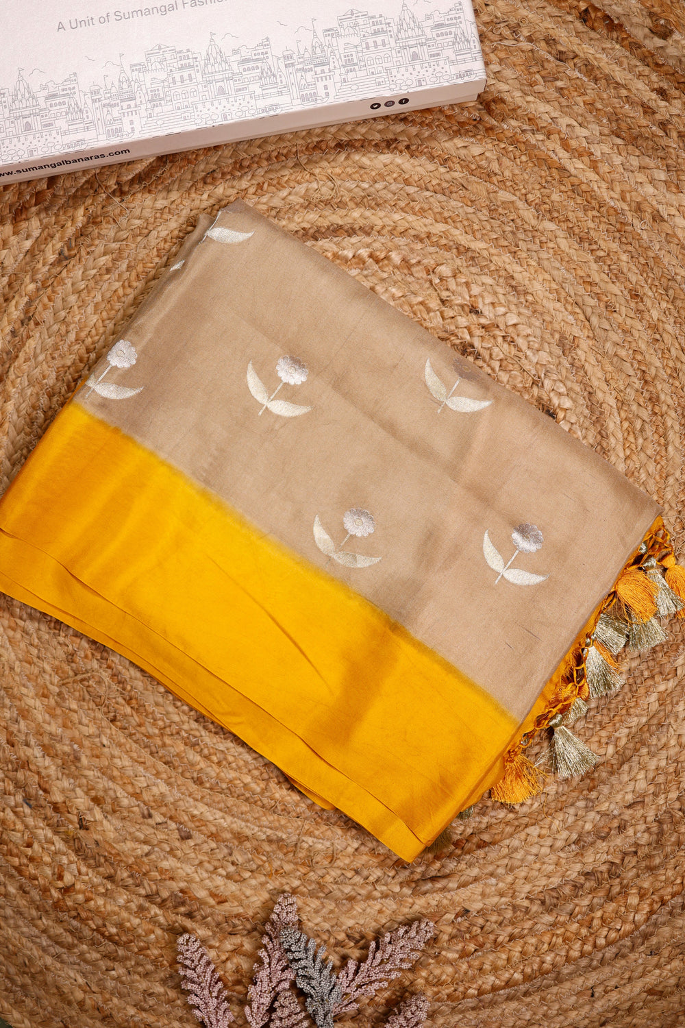Handwoven Beige Banarasi Moonga Silk Saree