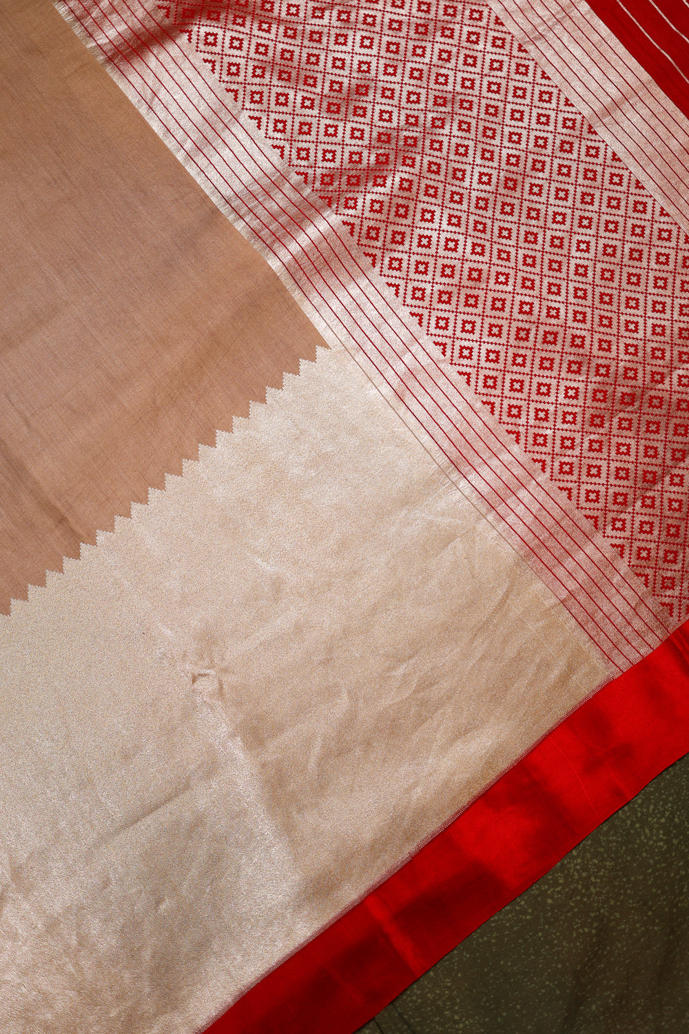 Handwoven Golden Red Banarasi Moonga Silk Saree