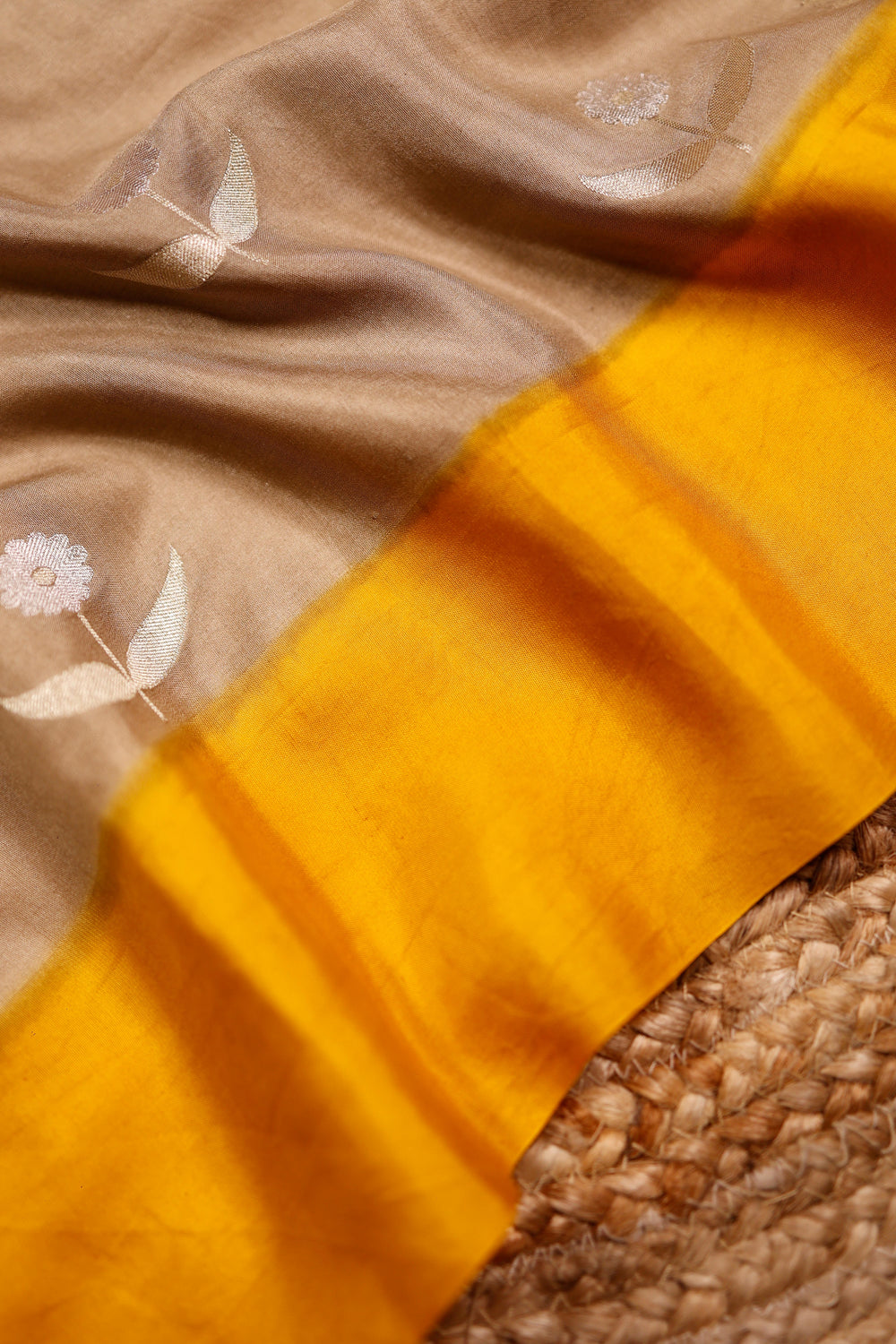 Handwoven Beige Banarasi Moonga Silk Saree