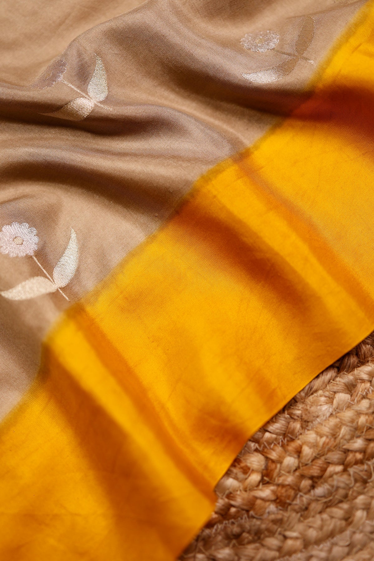 Handwoven Beige Banarasi Moonga Silk Saree