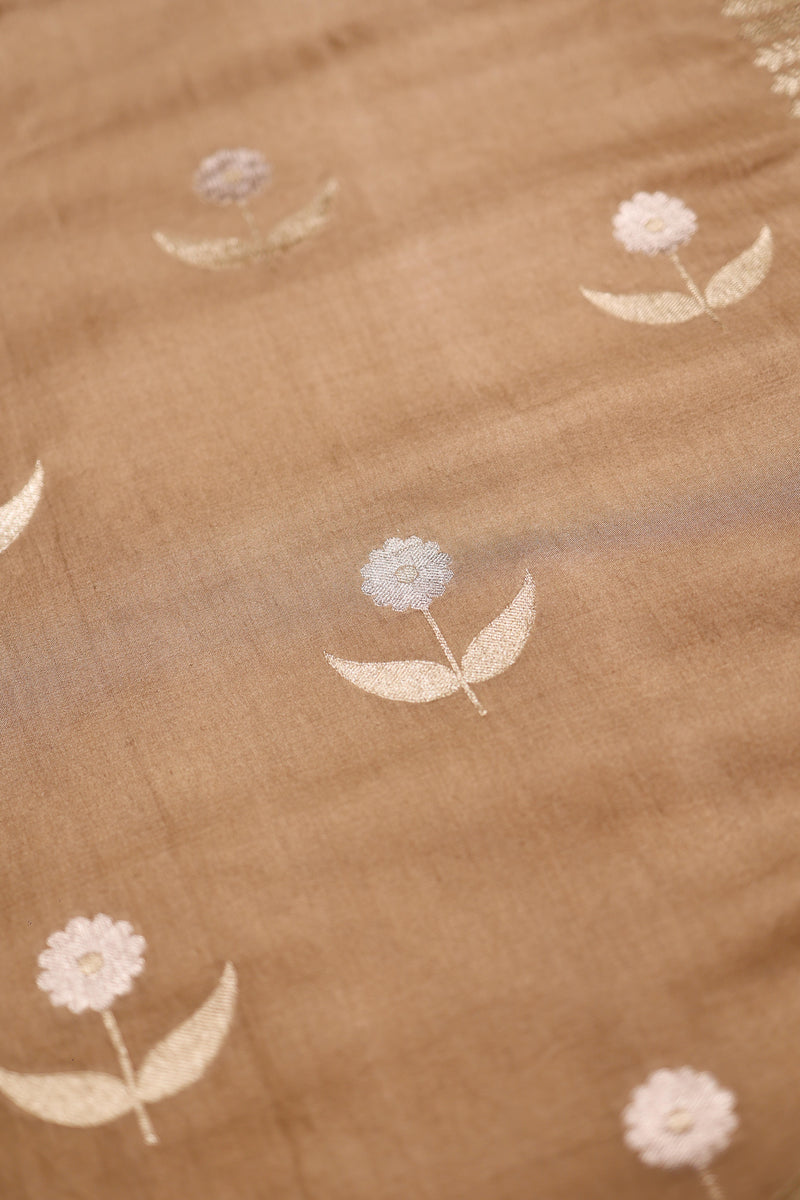 Handwoven Beige Banarasi Moonga Silk Saree