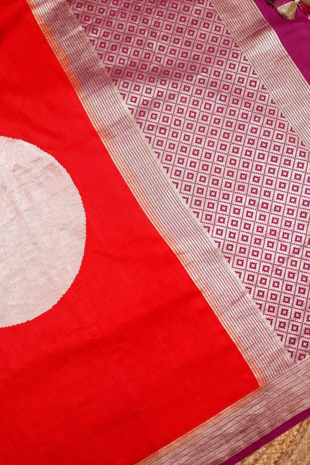 Handwoven Red Banarasi Moonga Silk Saree