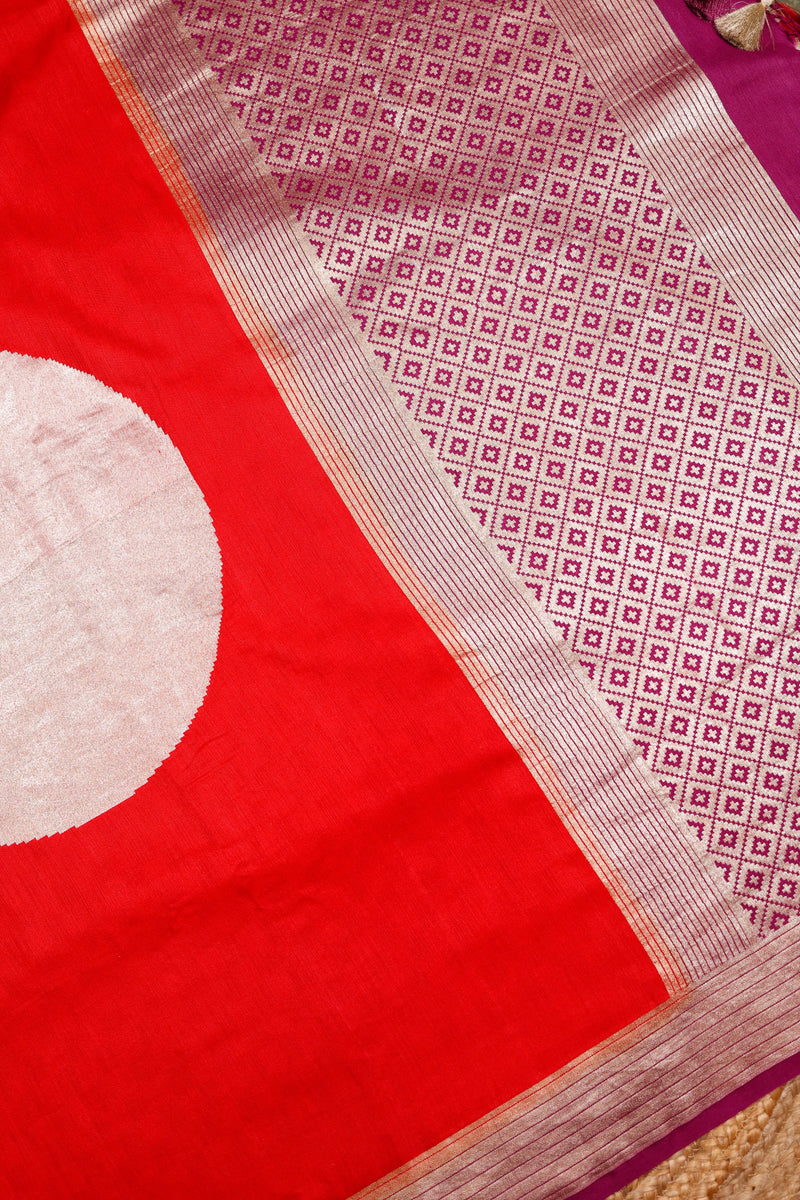 Handwoven Red Banarasi Moonga Silk Saree