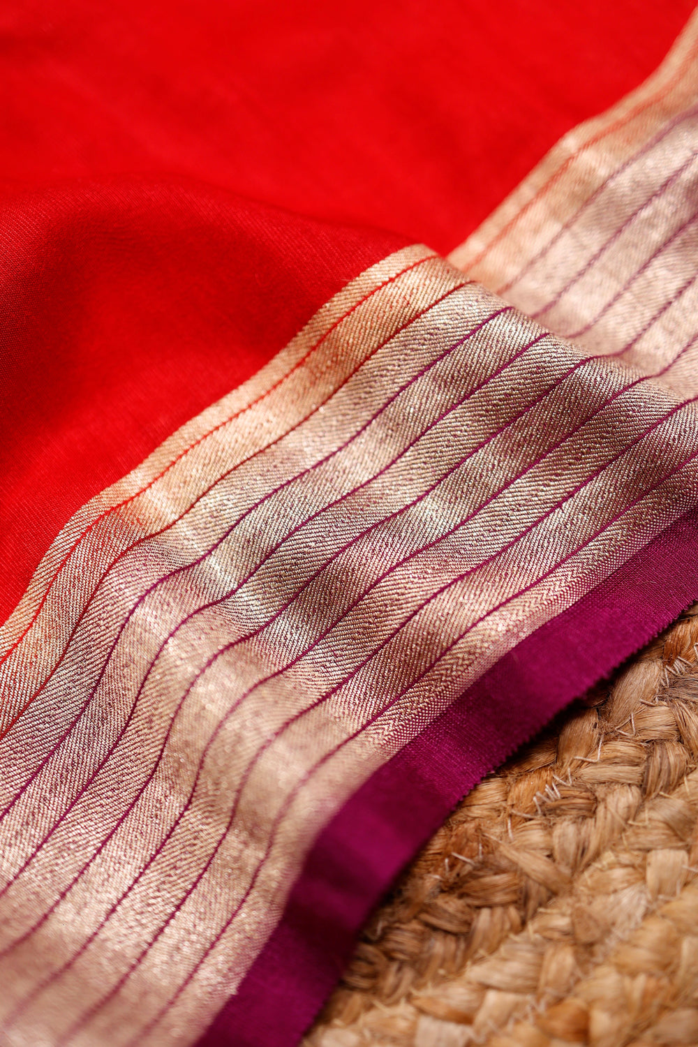 Handwoven Red Banarasi Moonga Silk Saree