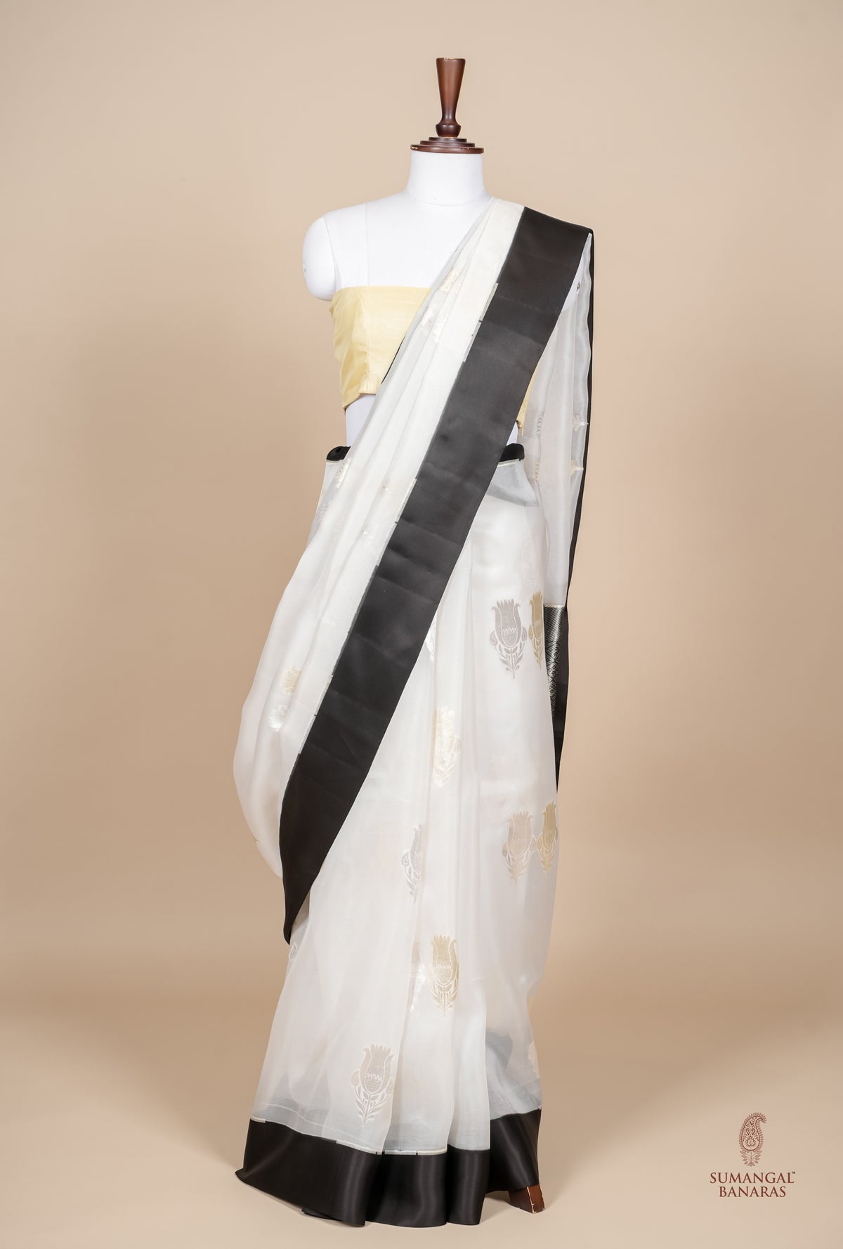 Handwoven White  Banarasi Organza Silk  Saree