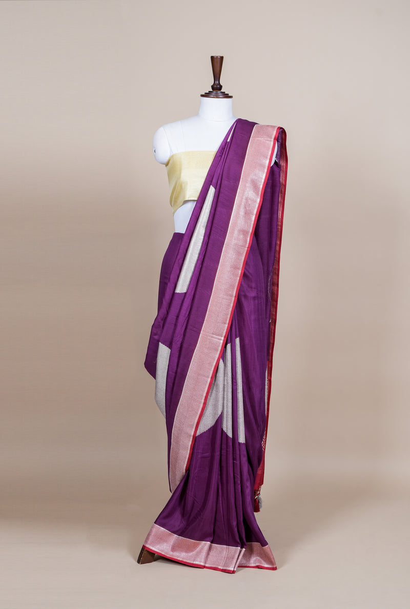 Handwoven Dark Purple Banarasi Handloom Silk Saree