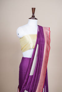 Handwoven Dark Purple Banarasi Handloom Silk Saree