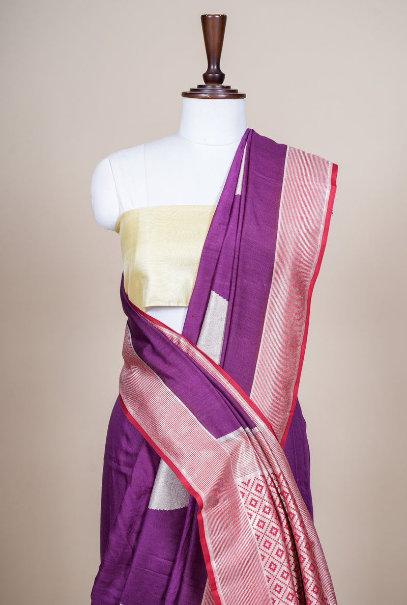 Handwoven Dark Purple Banarasi Handloom Silk Saree