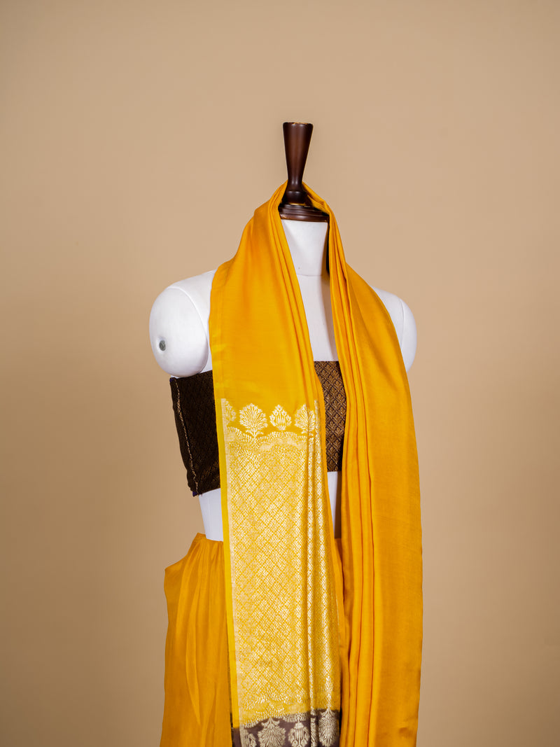 Handwoven Yellow Banarasi Moonga Soft Silk Saree