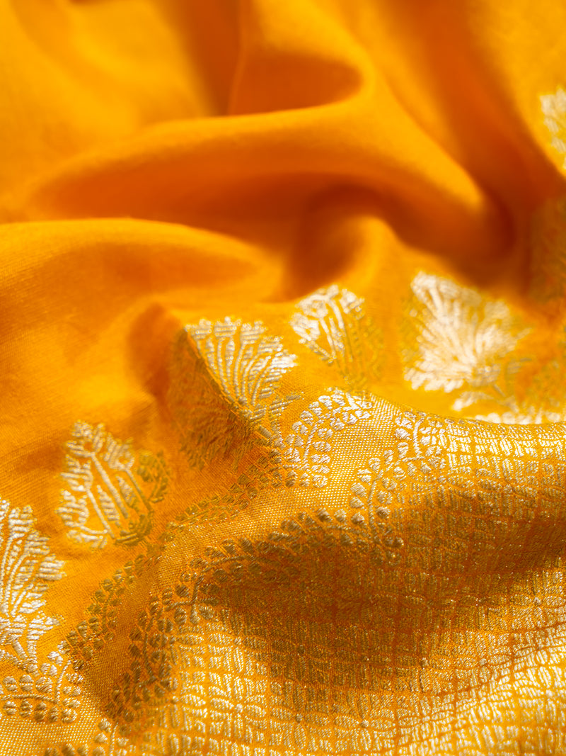 Handwoven Yellow Banarasi Moonga Soft Silk Saree