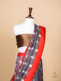 Handwoven Grey Banarasi Kora Silk Saree