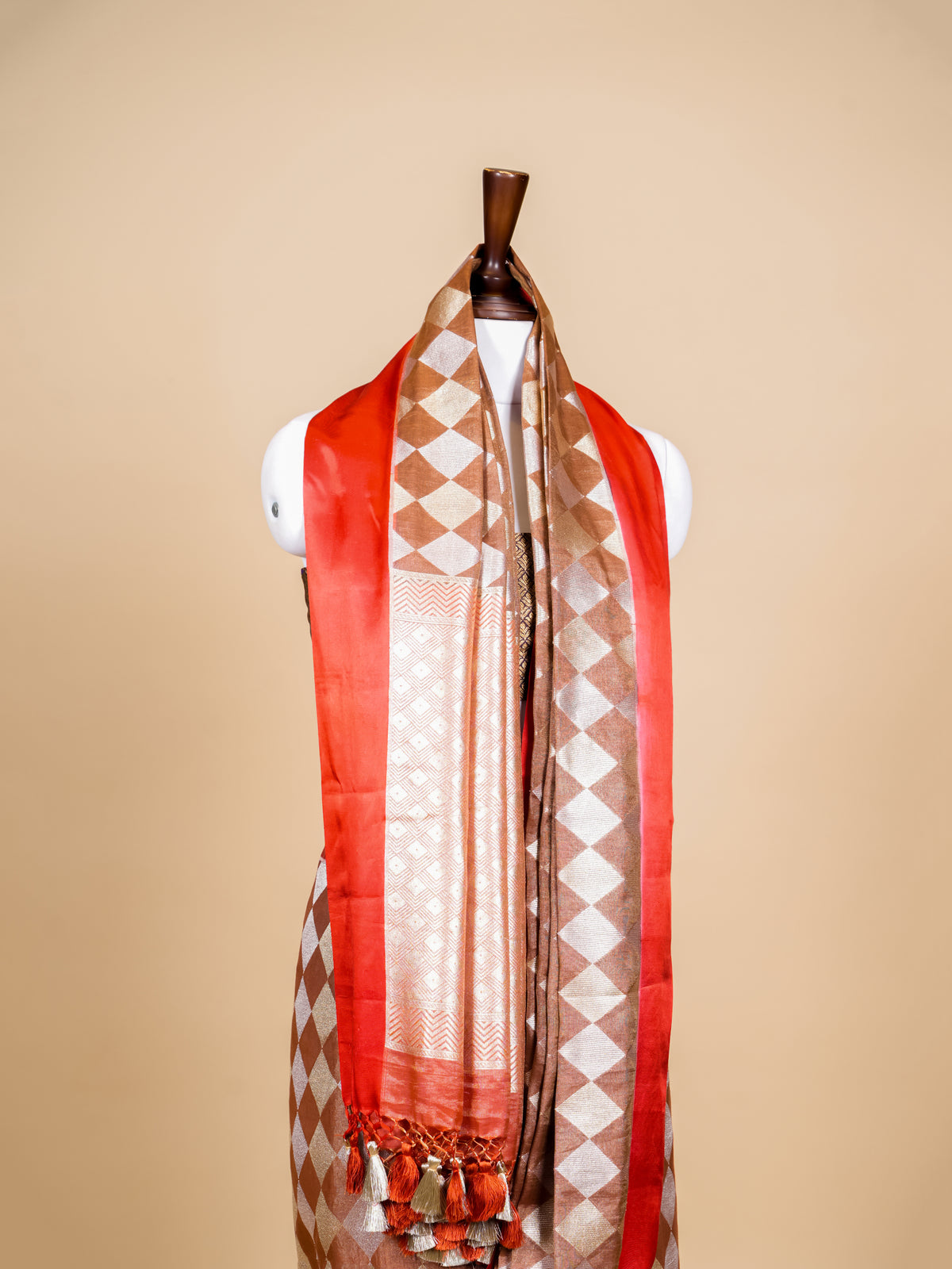 Handwoven Brown Banarasi Tissue Linen Silk  Saree