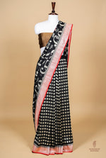 Handwoven Black Banarasi Moonga Silk Saree